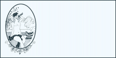 Vintage girl in bathroom. Vector illustration. Set of illustrations.のイラスト素材