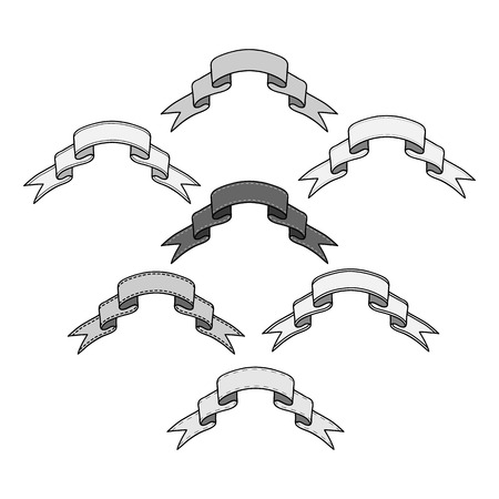 Vintage ribbon banners, hand drawn setのイラスト素材