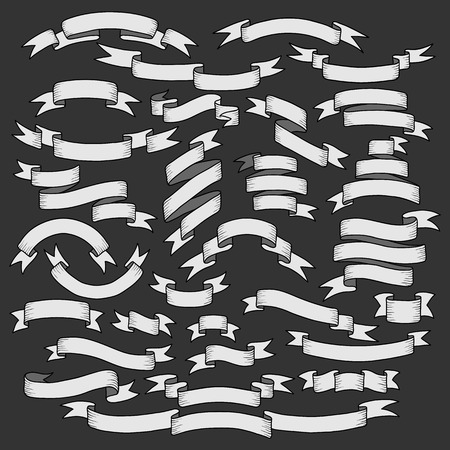 Vintage ribbon banners, hand drawn setのイラスト素材
