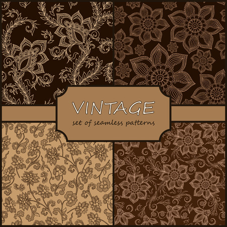 Henna Mehndi Tattoo Doodles Seamless Pattern Background Collection. Flowers Illustration Design Elementsのイラスト素材