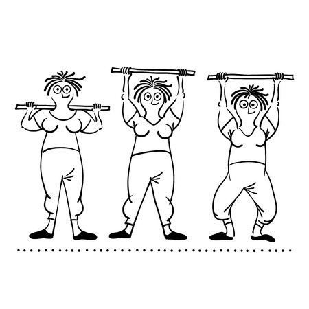 Exercising old woman. morning exercises, vector illustration, Pilates poses setのイラスト素材