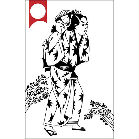 Father carrying daughter on his shoulders. Vintage hand draw art. Set of illustrationsのイラスト素材