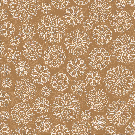 Henna Mehndi Tattoo Doodles Retro Seamless Pattern Flowers Illustration Design Elementsのイラスト素材