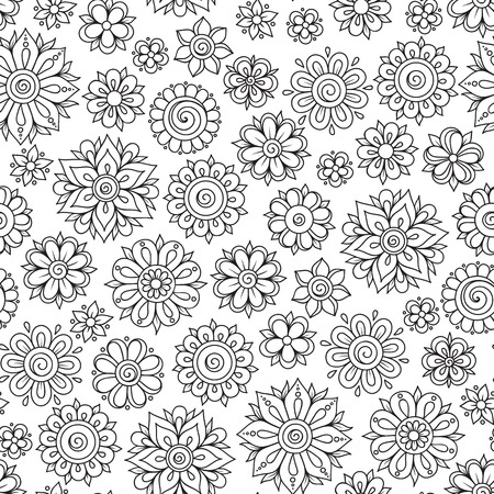 Henna Mehndi Tattoo Doodles Retro Seamless Pattern Flowers Illustration Design Elementsのイラスト素材