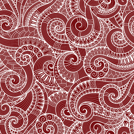 Seamless asian ethnic floral retro doodle background pattern in vector. Henna paisley mehndi doodles design tribal pattern.のイラスト素材