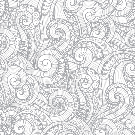 Seamless black and white abstract hand-drawn pattern, waves background. Doodle Illustration Designのイラスト素材