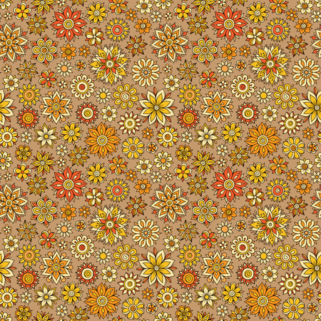 Vector seamless floral pattern in doodle style with flowers and leavesのイラスト素材
