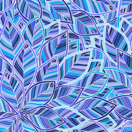 blue leaves on a blue background vector seamless abstract hand-drawn patternのイラスト素材