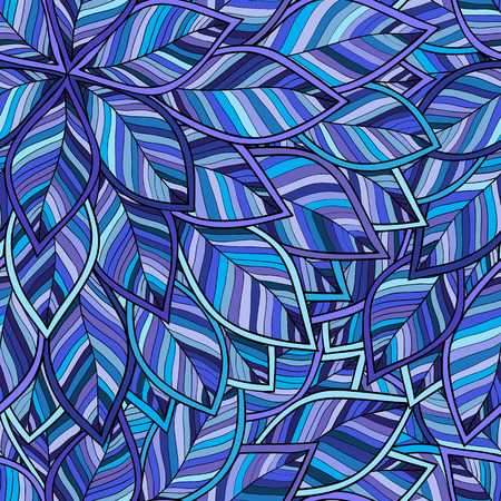 blue leaves on a blue background vector seamless abstract hand-drawn patternのイラスト素材