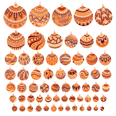 Set of color doodle hand drawn Christmas ballsのイラスト素材