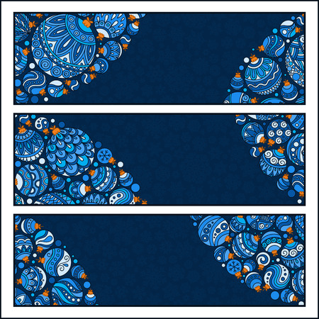 Set of Elegant Christmas banners with doodle balls. Vector illustrationのイラスト素材