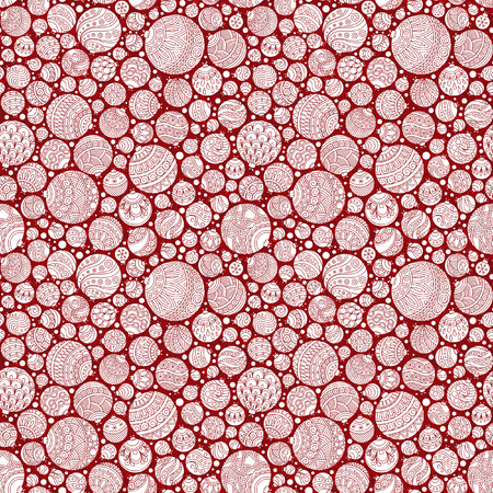 Seamless Christmas background with christmas balls. Vintage christmas seamless pattern. Doodle Hand Drawn Styleのイラスト素材