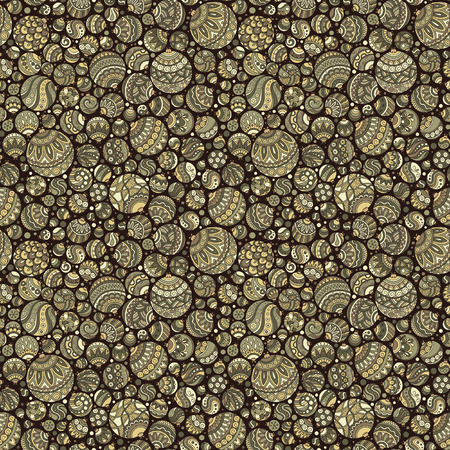 Seamless Christmas background with christmas balls. Vintage christmas seamless pattern. Doodle Hand Drawn Styleのイラスト素材
