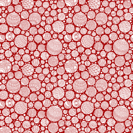 Seamless Christmas background with christmas balls. Vintage christmas seamless pattern. Doodle Hand Drawn Styleのイラスト素材