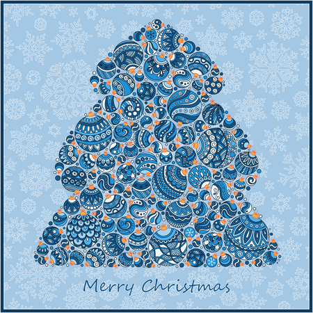 Stylized design green Christmas tree of Christmas balls. Christmas card.のイラスト素材