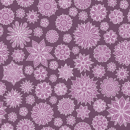 Vector seamless floral pattern in doodle style with flowers and leavesのイラスト素材