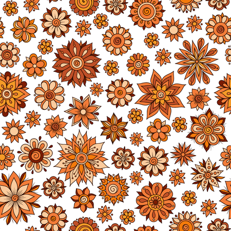 Vector seamless floral pattern in doodle style with flowers and leavesのイラスト素材