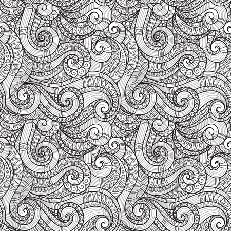 Seamless Pattern for coloring book. Ethnic, floral, retro, doodle, vector, tribal design element. Black and white background. Doodle vector background Henna paisley mehndi doodles design elementのイラスト素材