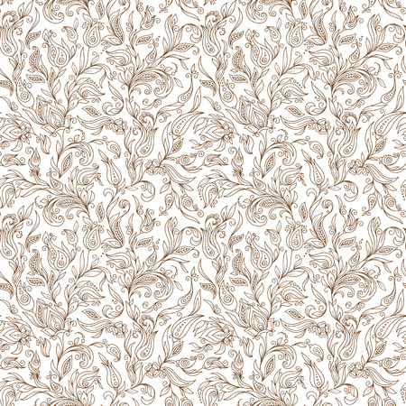 Henna Mehndi Tattoo Flowers Doodles Seamless Pattern. Paisley Flowers Illustration Design Elementsのイラスト素材