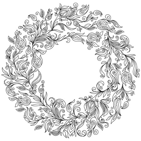 Pattern for coloring book. Ethnic, floral, retro, doodle, vector, tribal design element. Black and white background. Doodle vector background. Henna paisley mehndi doodles design tribal design elementのイラスト素材