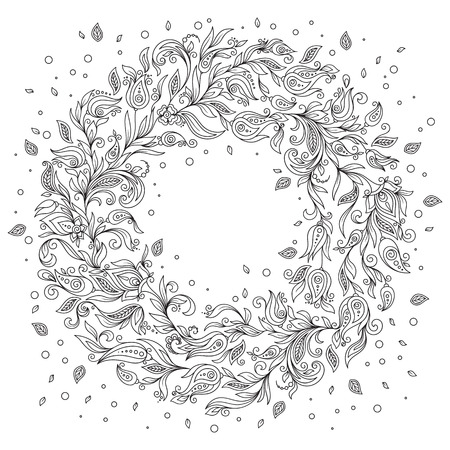 Pattern for coloring book. Ethnic, floral, retro, doodle, vector, tribal design element. Black and white background. Doodle vector background. Henna paisley mehndi doodles design tribal design elementのイラスト素材