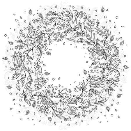 Pattern for coloring book. Ethnic, floral, retro, doodle, vector, tribal design element. Black and white background. Doodle vector background. Henna paisley mehndi doodles design tribal design elementのイラスト素材