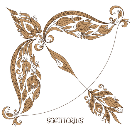 Pattern for coloring book. Hand drawn line flowers art of zodiac Sagittarius. Horoscope symbol for your use. For tattoo art, coloring books set. のイラスト素材