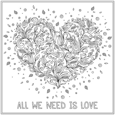 Coloring page flower heart St Valentine's day.のイラスト素材