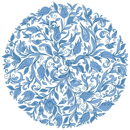 Vector Floral Background. Hand Drawn Ornament with Floral Wreath. Template for Greeting Card. Paisley Flowers Illustration Design Elementsのイラスト素材