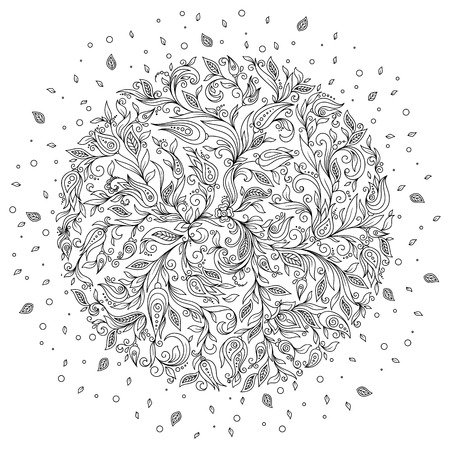Pattern for coloring book. Ethnic, floral, retro, doodle, vector, tribal design element. Black and white background. Doodle vector background. Henna paisley mehndi doodles design tribal design elementのイラスト素材