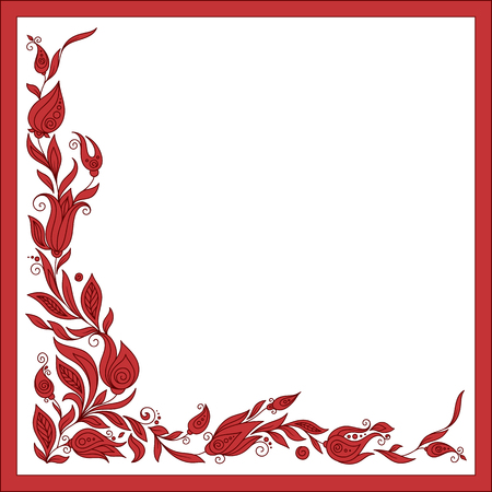Greeting frame elements for design. Vector illustration. Bright illustration, can be used as greeting card, invitations for wedding, birthday, valentine's day .Paisley Doodle Flowers Design.のイラスト素材
