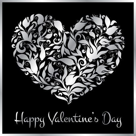 Greeting silver heart elements for design. Vector illustration. Bright illustration, can be used as greeting card, invitations for wedding, birthday, valentine's day .Paisley Doodle Flowers Design.のイラスト素材