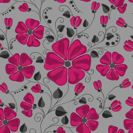 Seamless raster floral pattern, spring/summer backdrop. Hand drawn surface pattern design with flowers.の写真素材