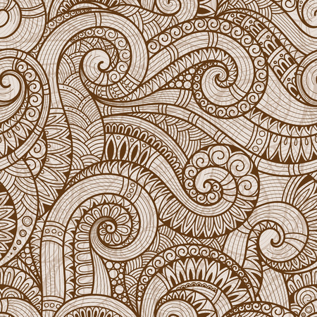 Seamless asian ethnic floral retro doodle background pattern in vector. Henna paisley mehndi doodles design tribal pattern.の写真素材