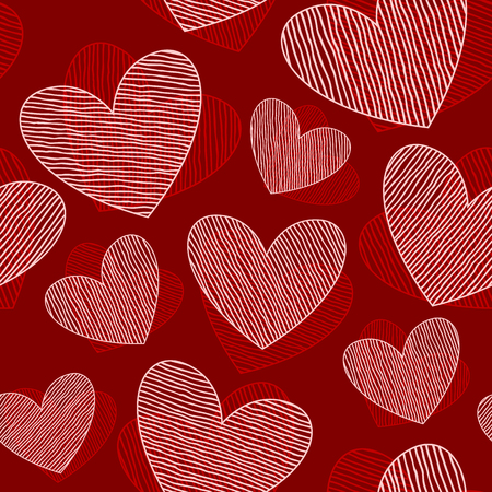 Red hearts seamless pattern. Valentine's day. Hand drawn background.の写真素材