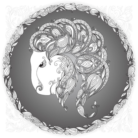 Zodiac sign Capricornus. This illustration can be used as a greeting card or as a print on T-shirts and bags, tattoo art, coloring books. Decorative Henna Mehndi Tattoo Ethnic Zentangle Doodles style.の写真素材