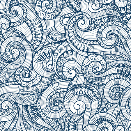 Seamless asian ethnic floral retro doodle background pattern in vector. Henna paisley mehndi doodles design tribal pattern.の写真素材