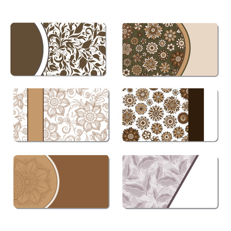 Vector set of cards in indian ornamental style. Mehndi floral ornament. Hand drawn ethnic pattern. Henna tattoo theme. Templates for business cardsのイラスト素材
