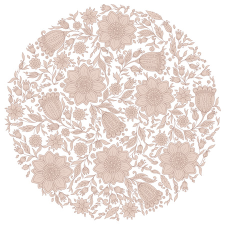 Colorful romantic round pattern with  flowers. Can be used for cards, invitations, fabrics, wallpapers, ornamental template for design and decoration.のイラスト素材