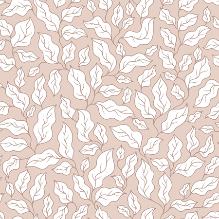 Abstract beige seamless pattern with leaves. Vector illustration.のイラスト素材