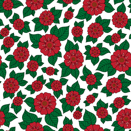 Seamless vector floral pattern with colorful fantasy plants and flowers, pattern can be used for wallpaper, pattern fills, web page background, surface texturesのイラスト素材