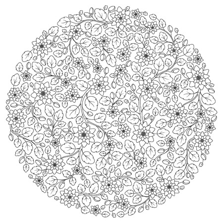 Pattern for coloring book. Ethnic, floral, retro, doodle, vector,  design element. Black and white background. Doodle vector background. Henna paisley mehndi doodles design tribal design elementのイラスト素材