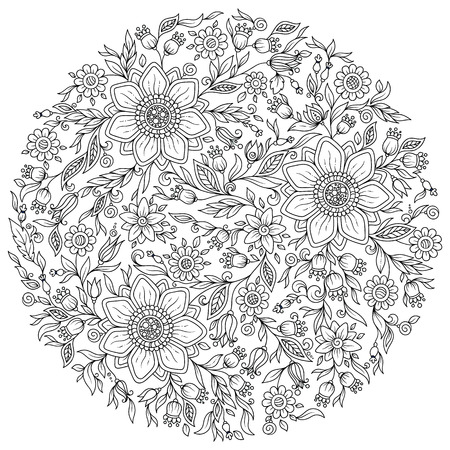 Forest flowers. Vector coloring book pages. Hand drawn artwork. Love bohemian concept for wedding invitations, cards, tickets, congratulations, branding, boutique logo, label. Web and mobile interfaceのイラスト素材