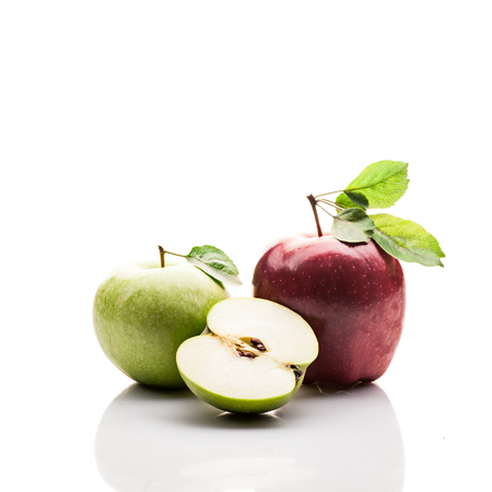 three apples isolated on whiteの写真素材