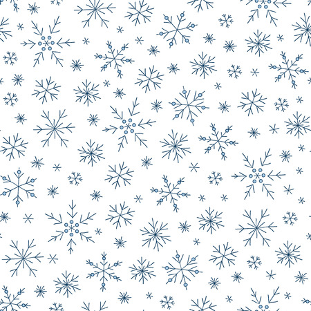 Christmas seamless doodle pattern with snowflakes, vector backgroundのイラスト素材