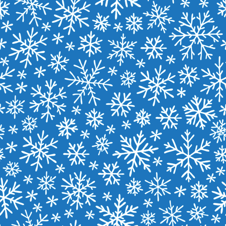 Hand drawn winter sketch snowflakes seamless pattern. Backdrop for Christmas, Noel, New Year design. Decorative background for fabric, textile, wrapping paper, card, invitation, wallpaper, web designのイラスト素材