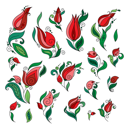 Set of floral elements. Spring elements. Floral doodles elementのイラスト素材