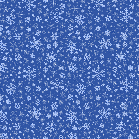 Winter doodles hand drawn snowflakes seamless pattern. Cute, simple vector snowflakes for postcard and poster graphic design for textile, wrapping paper, hand drawn style christmas winter backgrounds.のイラスト素材