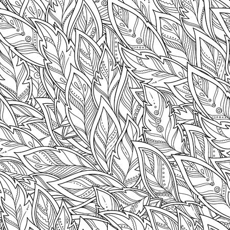 Coloring book page design with Feather Seamless Pattern. Headwear or neckwear design. Fashion Bird Feather Patternのイラスト素材