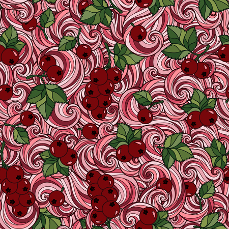 Fresh berries hand drawn seamless pattern. Doodle background  red berries. Sketch illustration vectorのイラスト素材